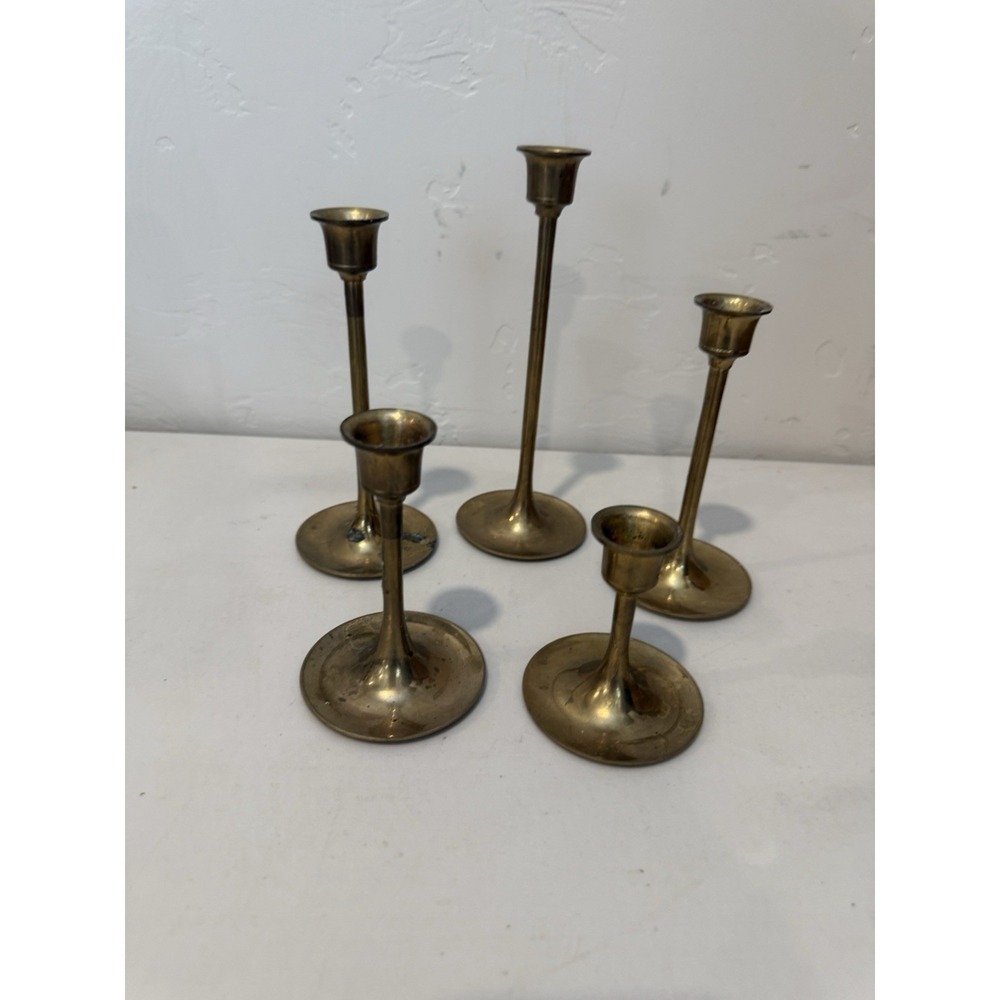 Set of 5 Vintage Brass JapanGraduated Size Taper Candle Stick Holders